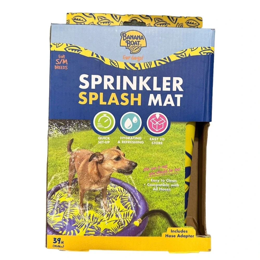Banana Boat Sprinkler Splash Mat For Dogs S/M Breeds 39”- Pets, Refreshing & Fun